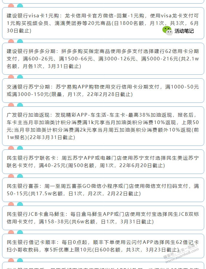 1月7日周五（各时段）xing/用卡活动提醒-惠小助(52huixz.com)