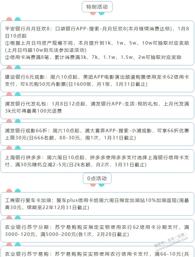 1月8日周六（各时段）xing/用卡活动提醒-惠小助(52huixz.com)