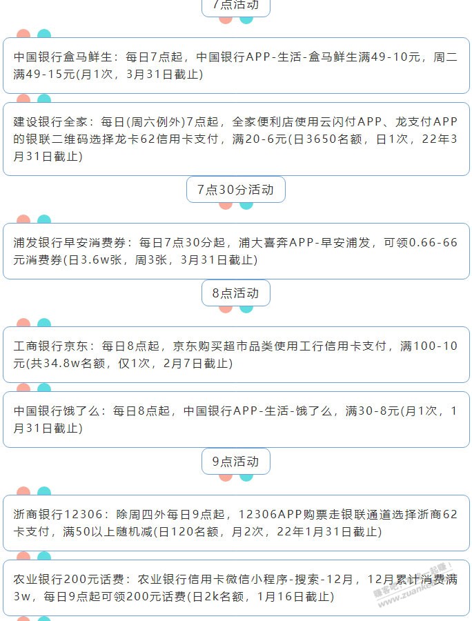 1月12日周三（各时段）xing/用卡活动提醒-惠小助(52huixz.com)