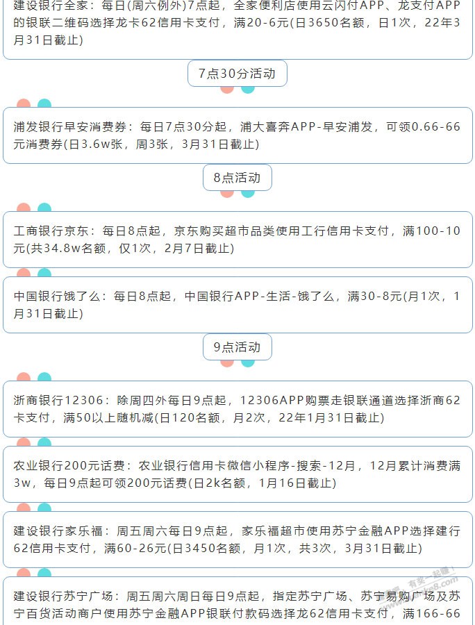 1月16日周日（各时段）xing/用卡活动提醒-惠小助(52huixz.com)