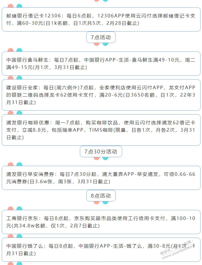 1月17日周一（各时段）xing/用卡活动提醒-惠小助(52huixz.com)