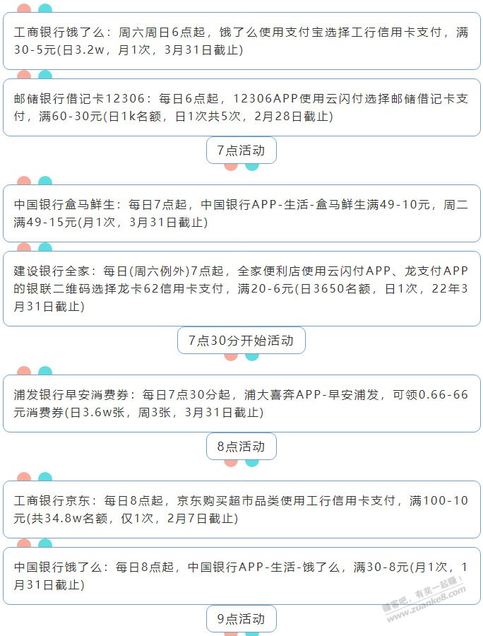 1月23日周日（各时段）xing/用卡活动提醒-惠小助(52huixz.com)