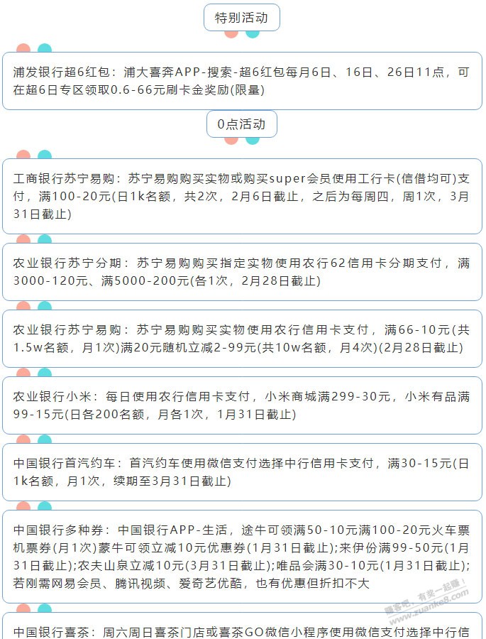 1月26日周三（各时段）xing/用卡活动提醒-惠小助(52huixz.com)