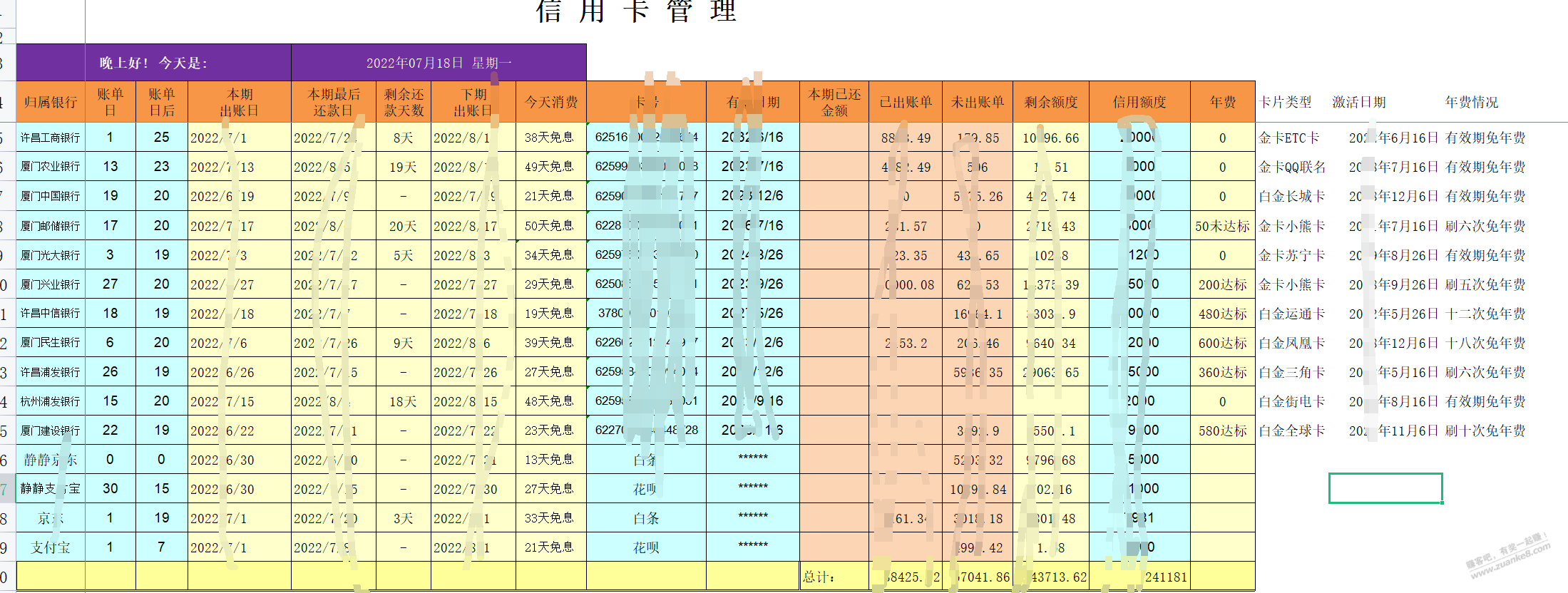 xing/用卡管理表格-需要的自取超好用-惠小助(52huixz.com)