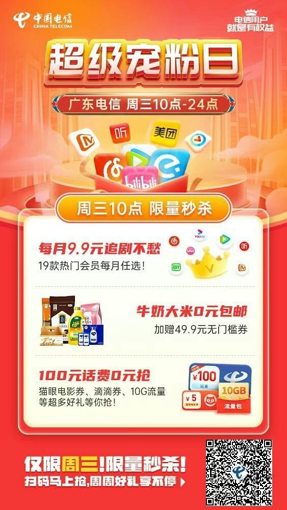 广东电信超级宠粉日-刚中7天10g通用流量-2元话费。