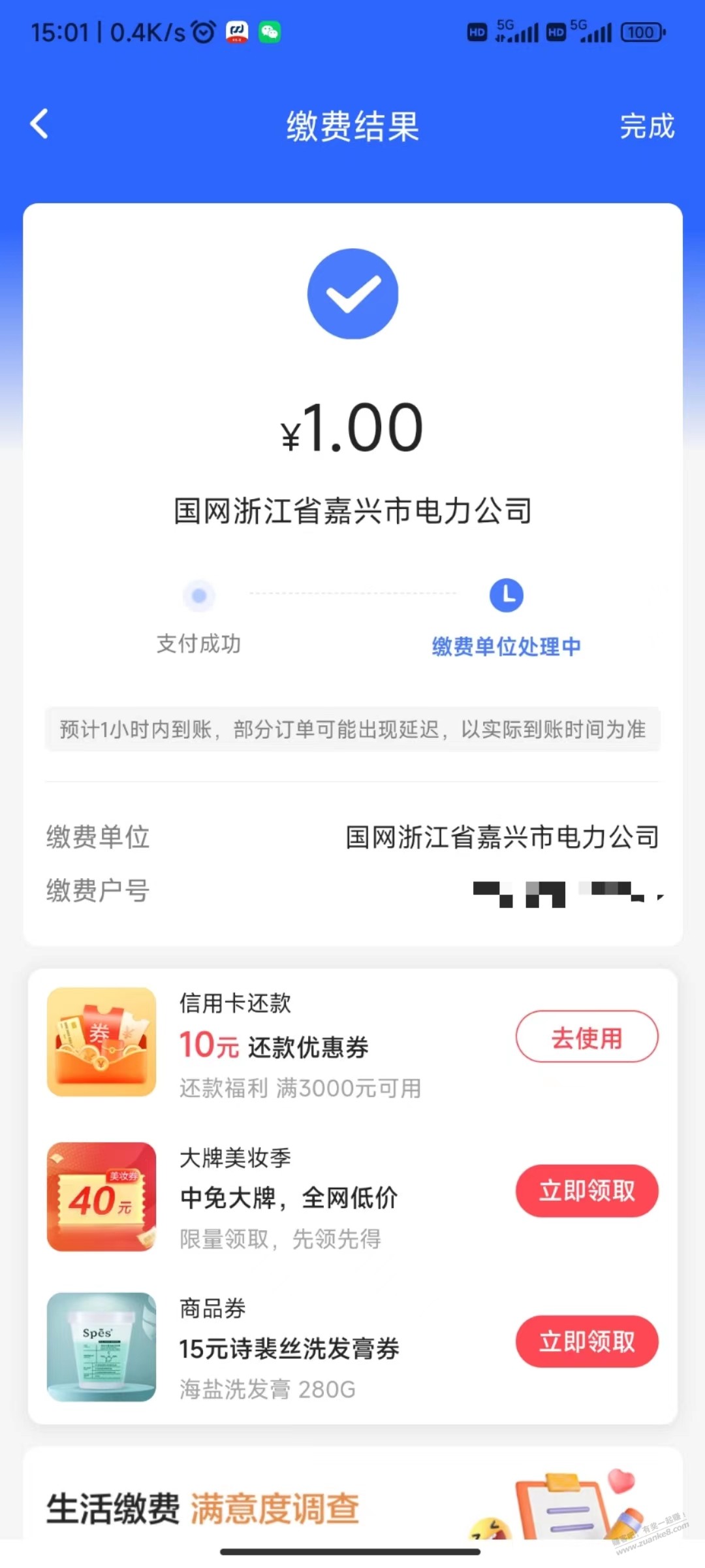 翼支付 缴费 送还款券10元-惠小助(52huixz.com)