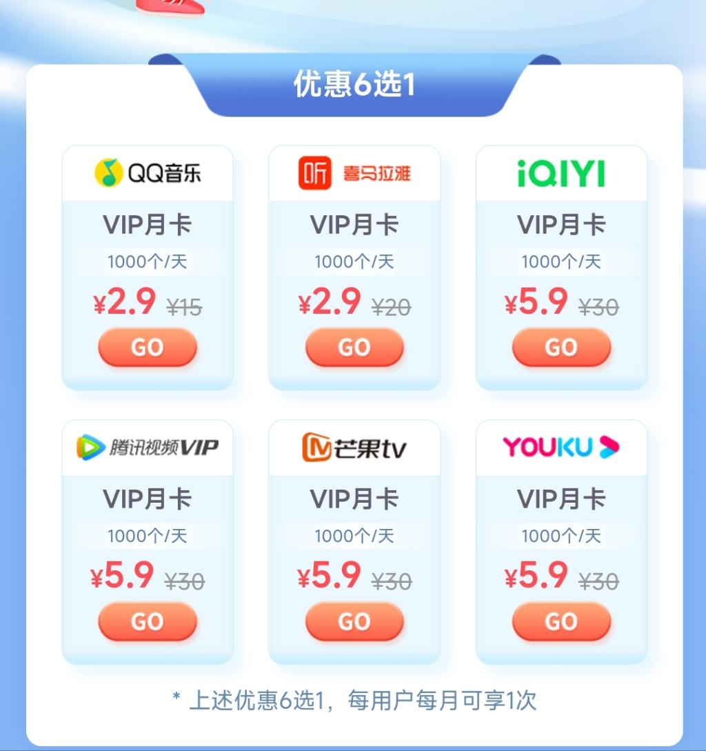 中信xing/用卡2.9元起买视听VIP月卡 - 0818团