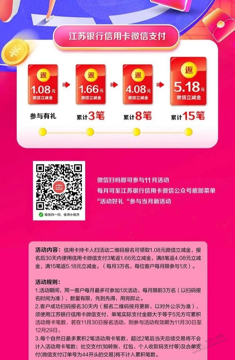 江苏银行xing/用卡12元微信立减金 - 0818团