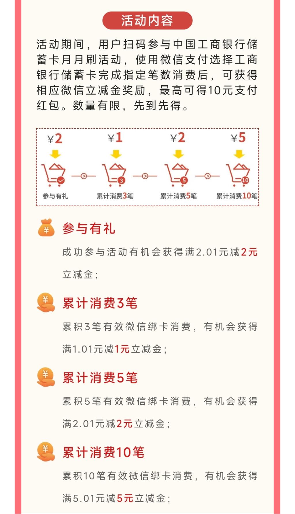 工行月月刷10元微信立减金 - 0818团