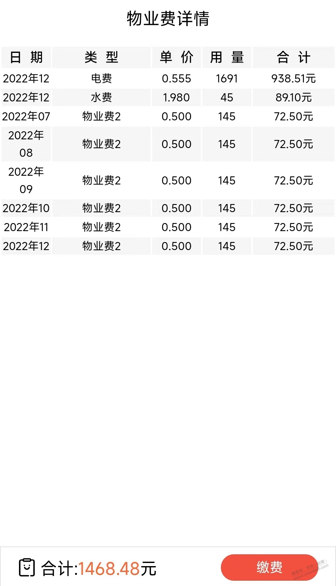 这半年的物业水电费一览-惠小助(52huixz.com)