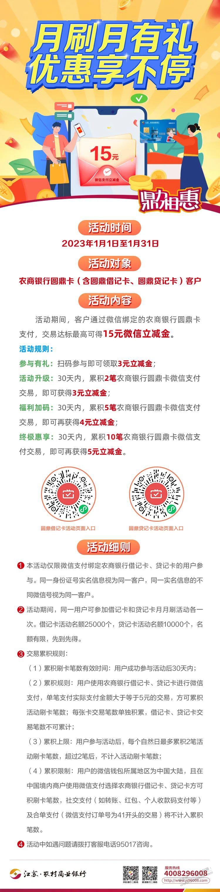 江苏农商银行月月刷 15元立减金 - 0818团