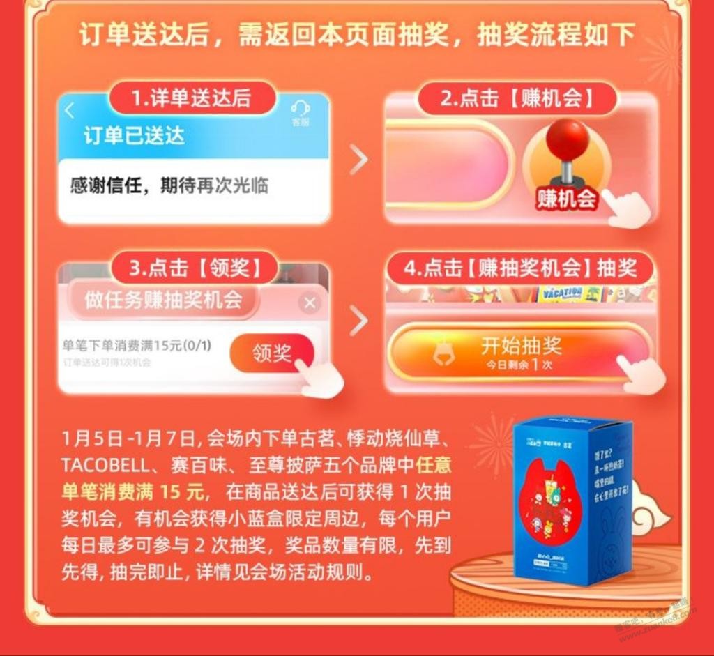 刚刚饿了么免单下了至尊披萨古茗赛百味的来抽奖 - 0818团