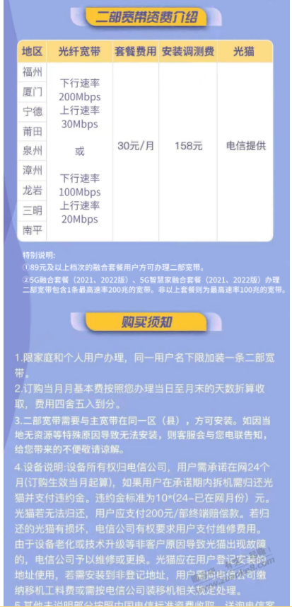 福建电信家庭用户同 区 县 第二部宽带加装包月只要30元-惠小助(52huixz.com)