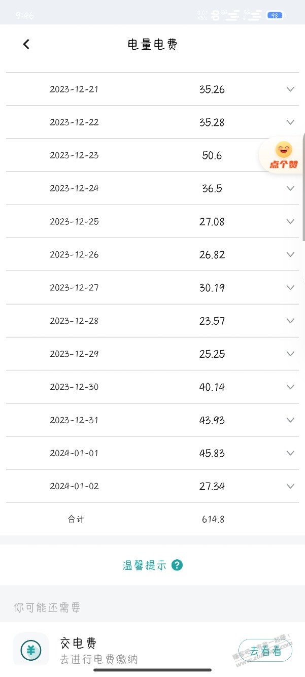 12月份电费到570度-都跳档了....好无语-一天好几十度。-惠小助(52huixz.com)