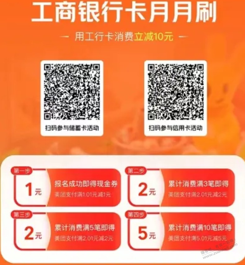 工行美团月月刷10*2抵扣券 - 线报迷