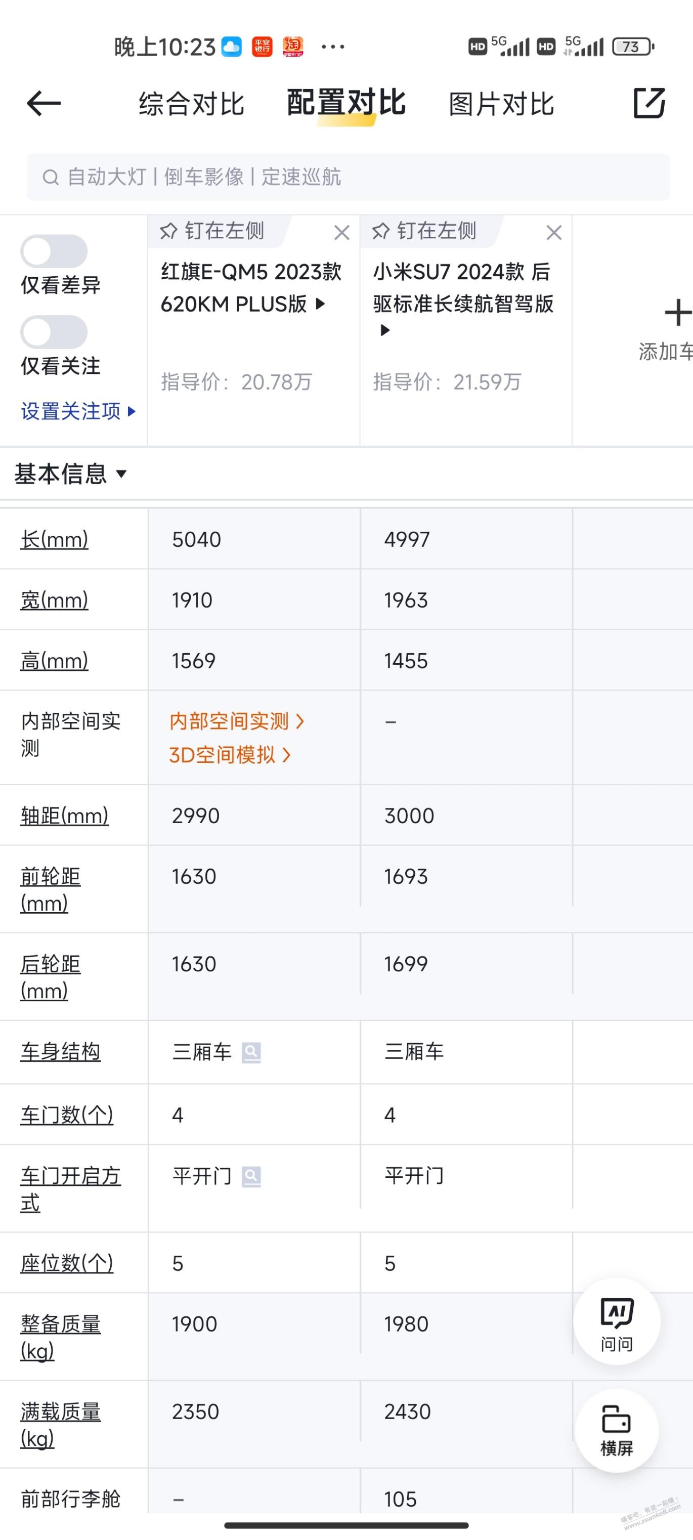 小米SU7 和 红旗EQM5到底哪个值，看参数 - 线报迷