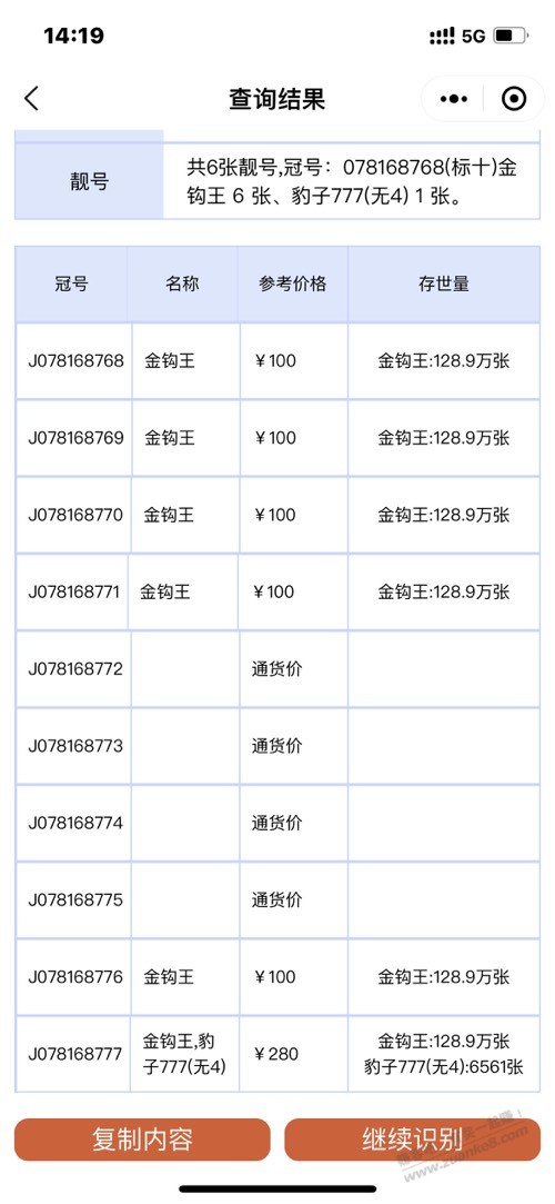 看到大家都用倩号识别，我也用了一下我这30张价格准确吗？ - 线报迷