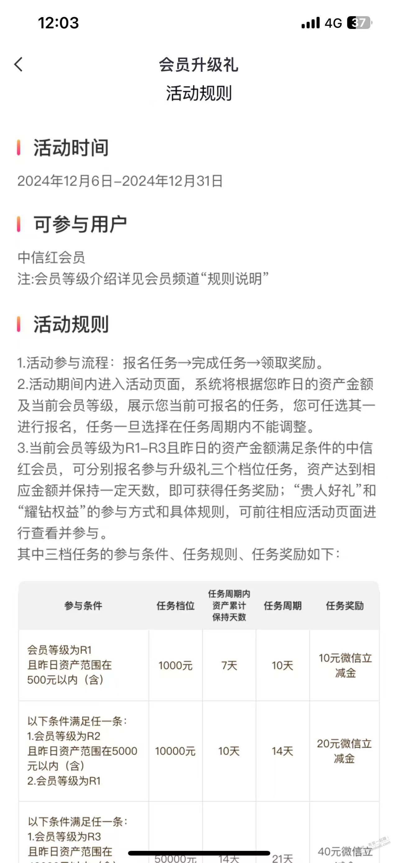 中信理财还有个活动，会员等级R1-R3，5万日均14天给40 - 线报酷