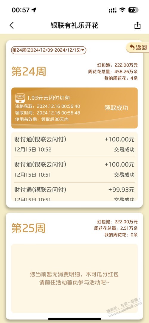 云闪付有礼乐开花瓜分奖金了 - 线报酷