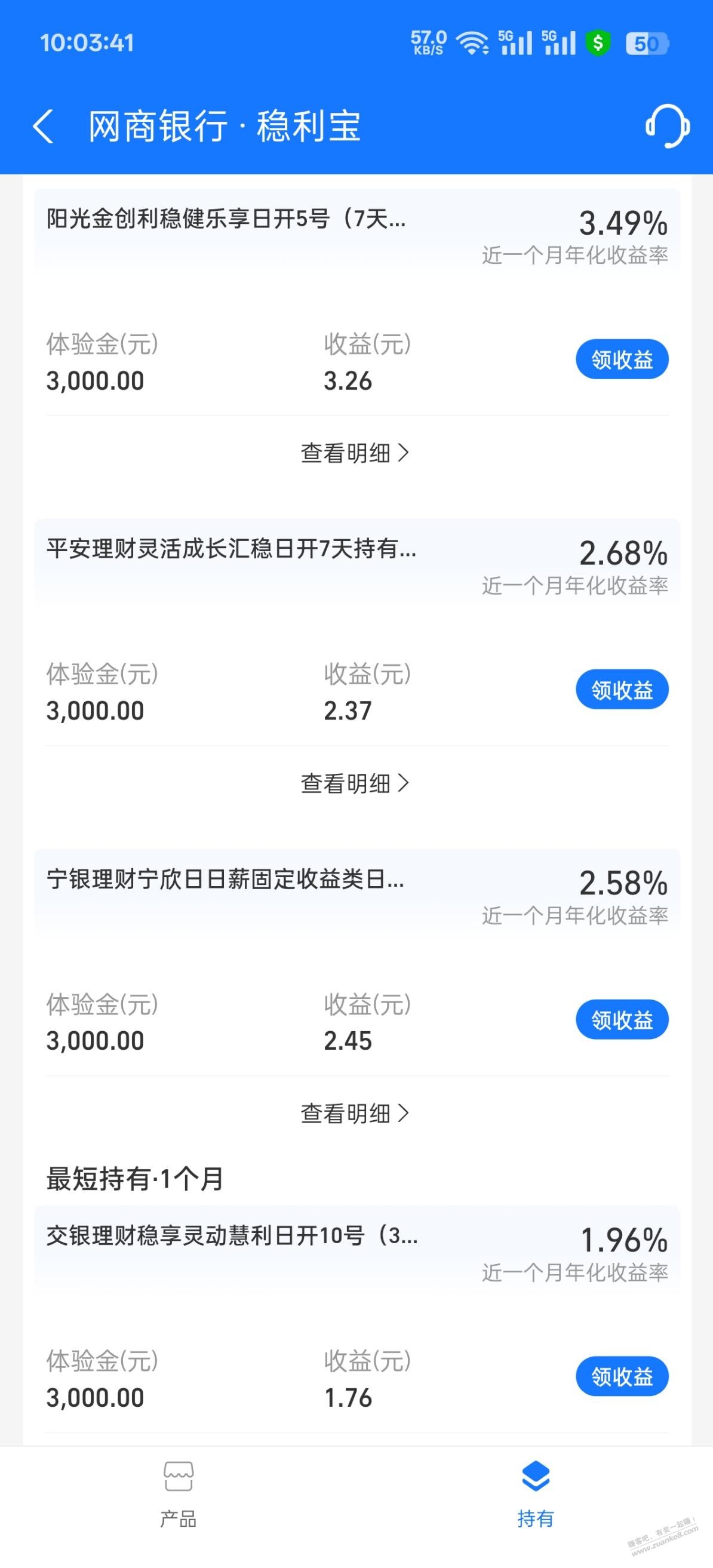 上周 网商领的1万2体验金可以领收益了 有10块-惠小助(52huixz.com)